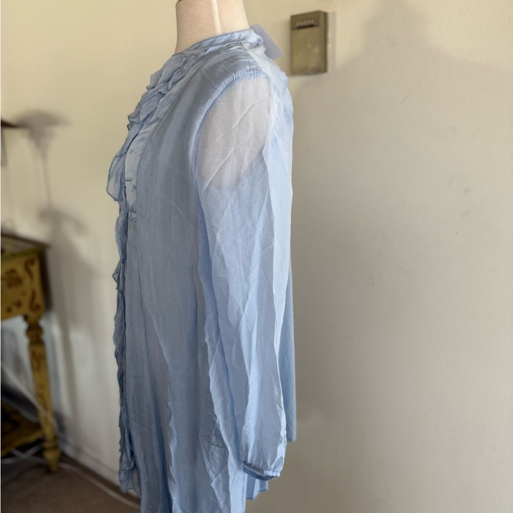 Light Blue Ruffled Women's Top - Picture 2 of 3
